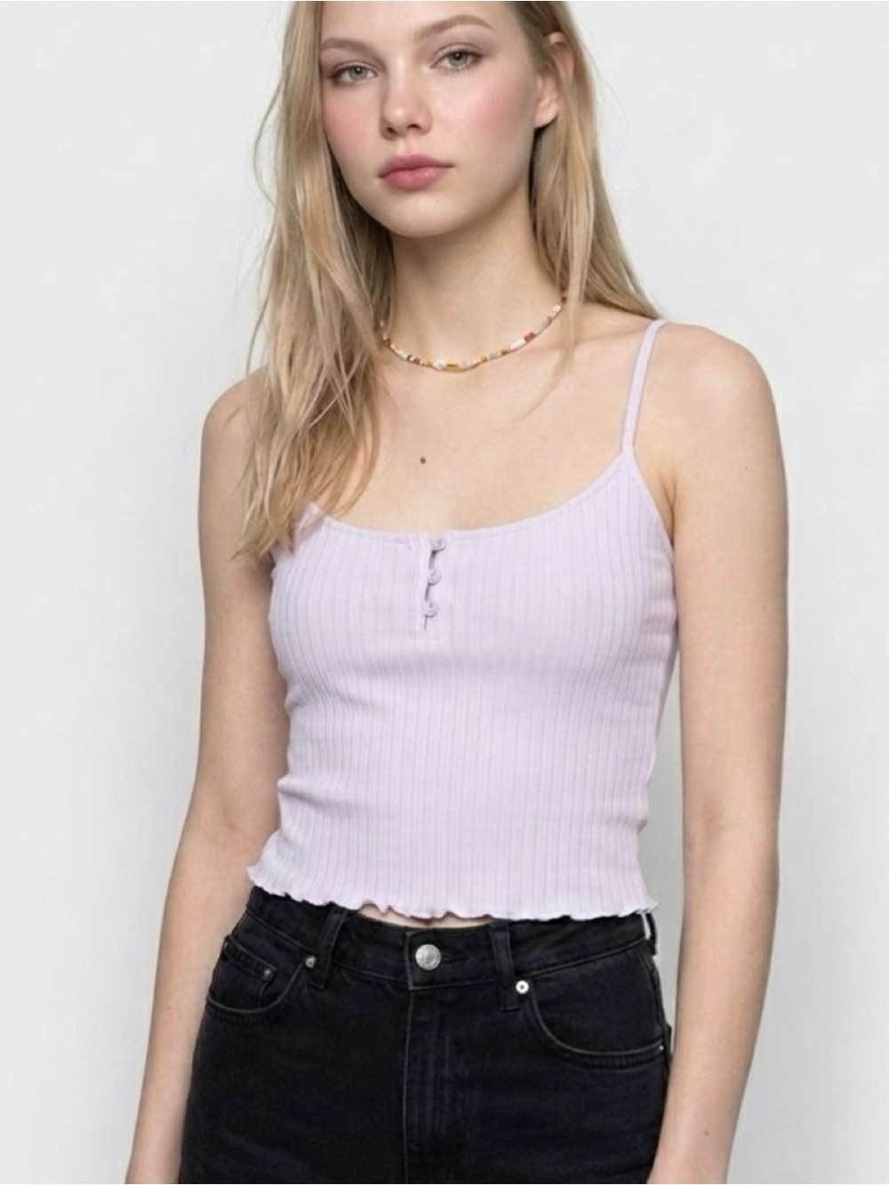 American Eagle Lavender Ribbed Henley Cami Crop Top Womens Small Y2K Style Shirt